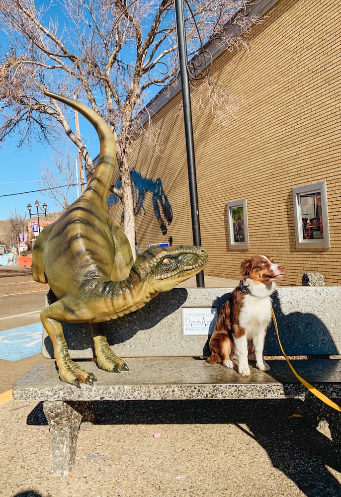 A image of a dinosaur beside a dog